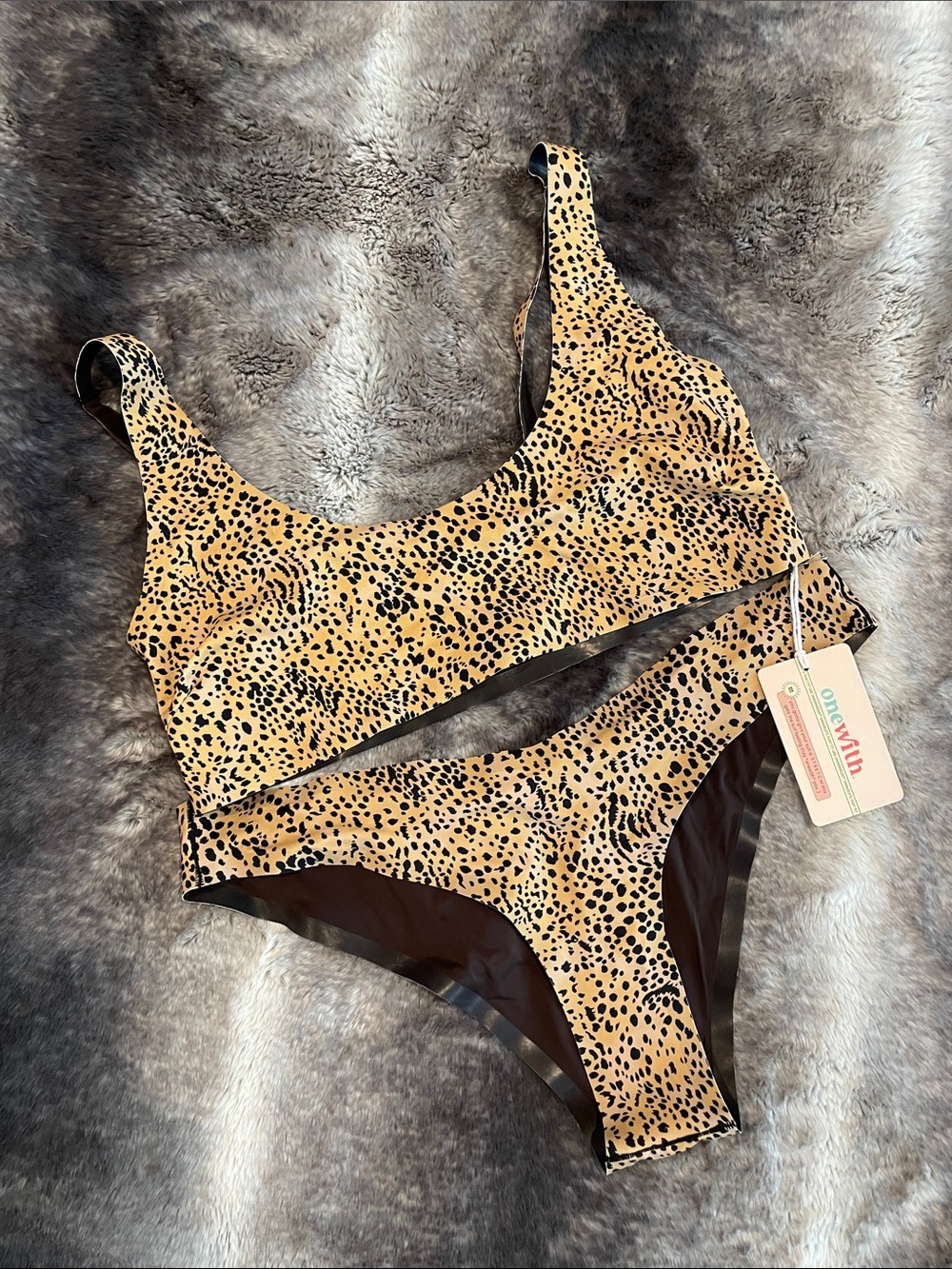 OneWith Tan and Black Leopard-Print Bikini Set Size Medium